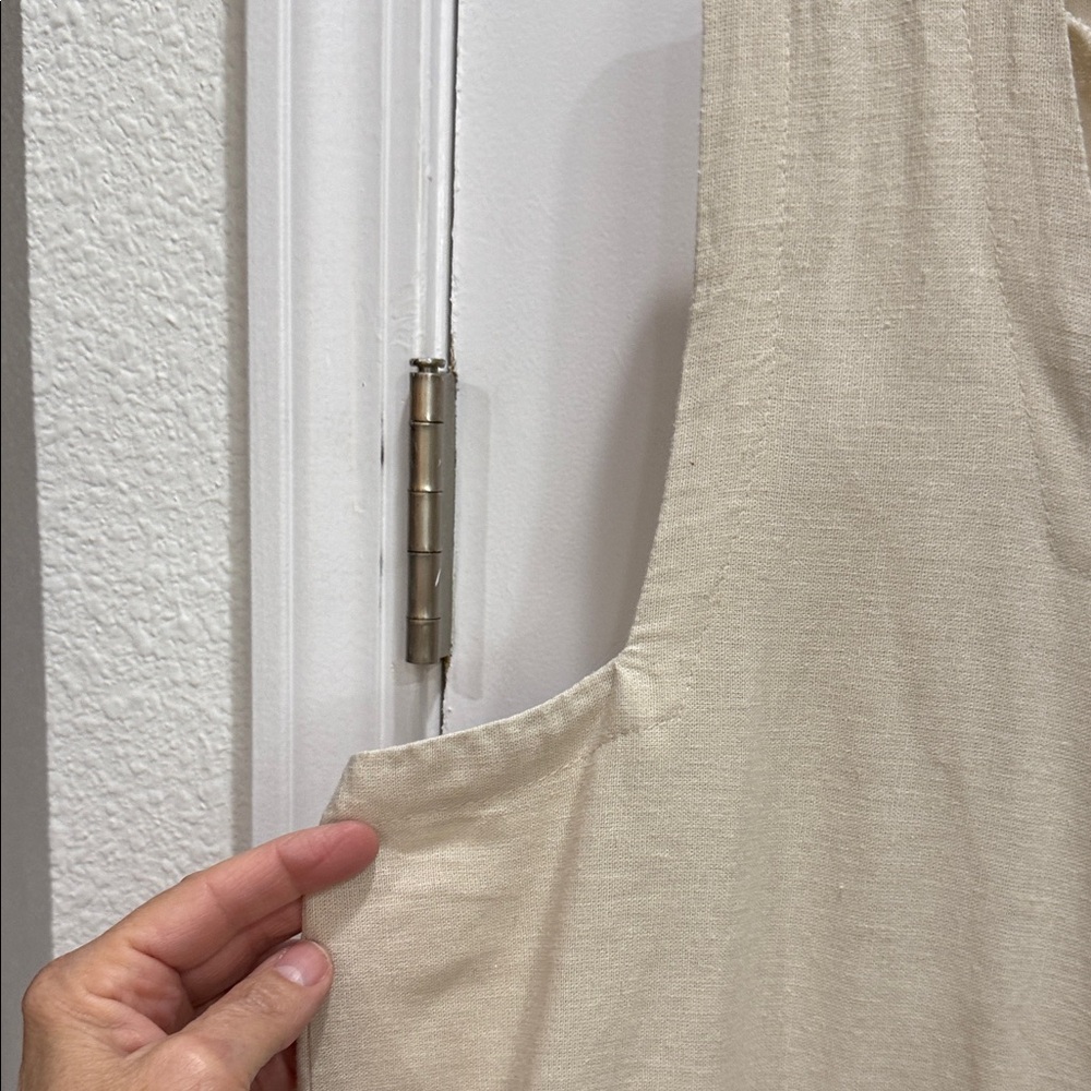 For Cynthia Beige Linen Blend Dress with Colorful Floral Accents - Picture 3 of 7